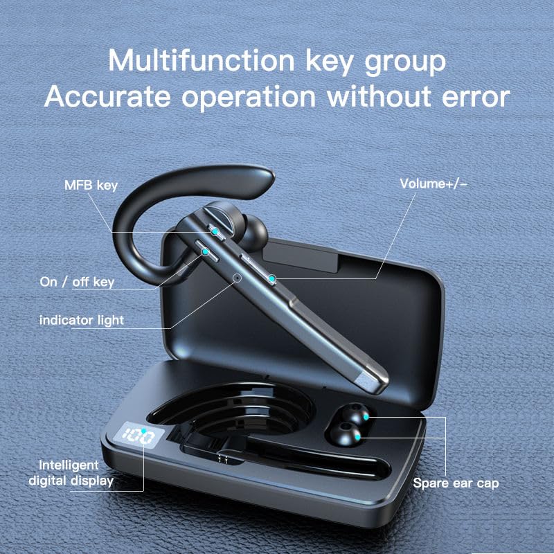 Image of Bluetooth Earpiece V5.1 Headset with LED Charging Case, Waterproof Hands-Free Wireless Earphone for Business, Office & Driving, Noise Cancelling Mic, Compatible with Android /iPhone Devices