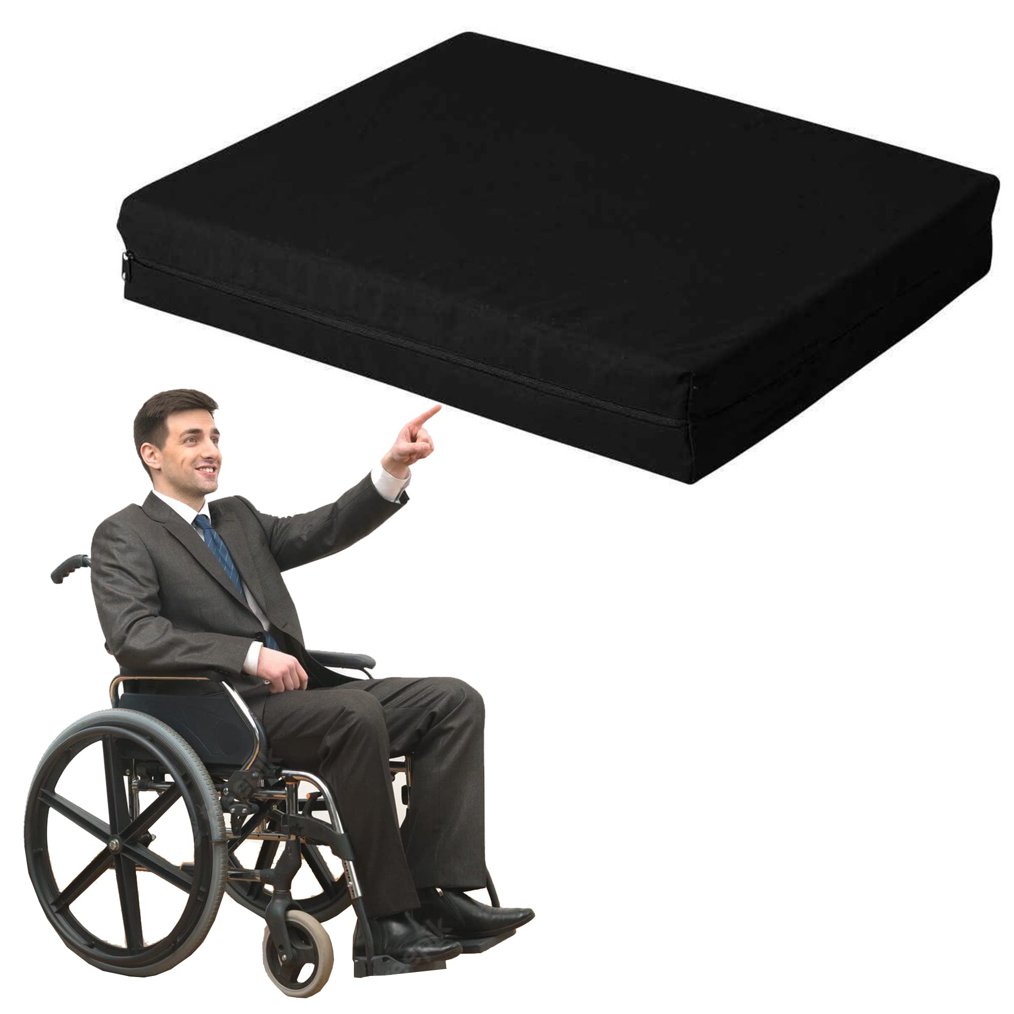Pinkfairy Black Wheelchair Cushion - Seat Pad For Coccyx, Orthopedic Back Support, Sciatica & Tailbone Pain Relief - Waterproof Wheelchair Pressure Cushion Foam For Sores And Ulcers (18" X 16" X 3")