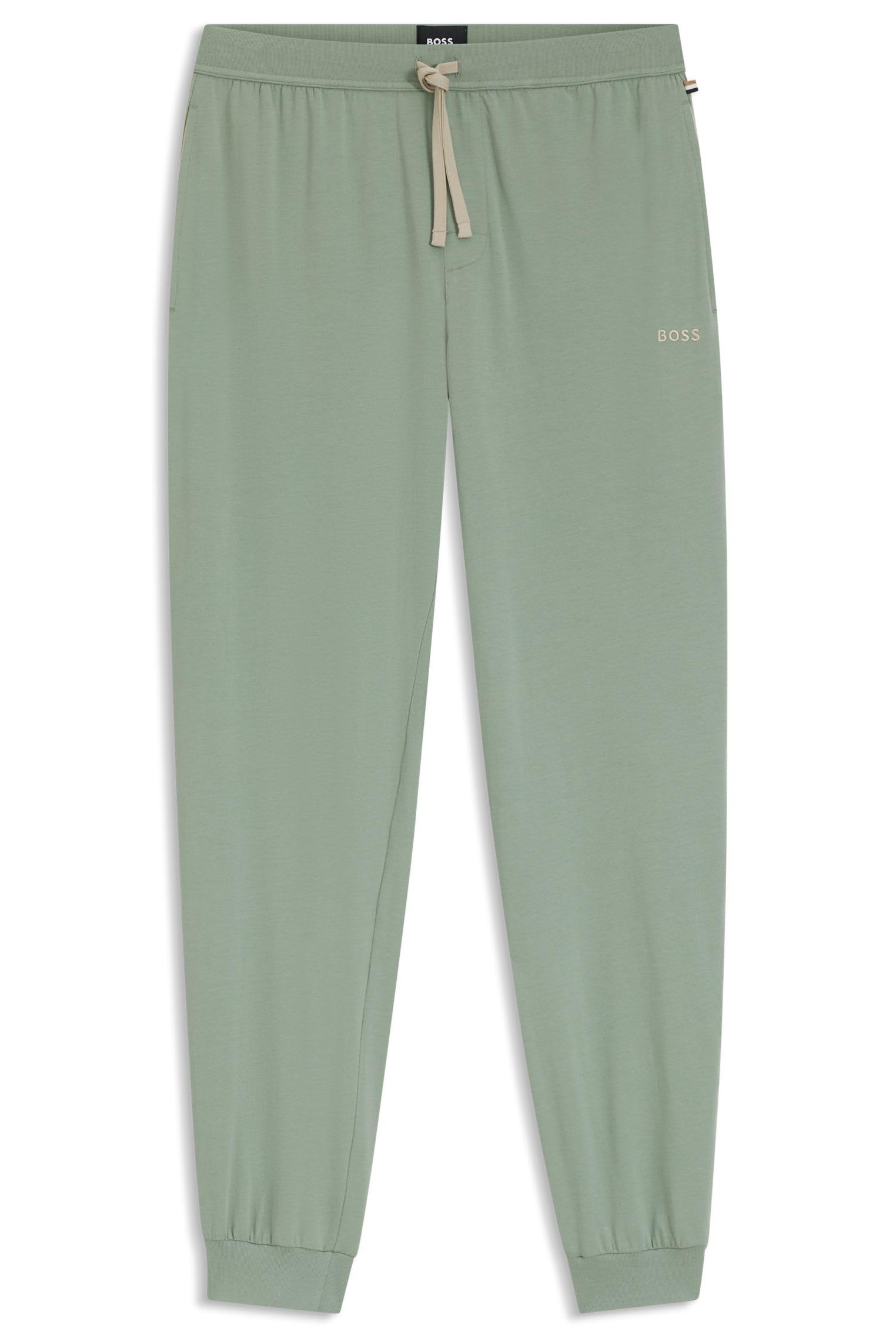 Boss Men's Light/Pastel Green Mix&Match Pants Logo-Embroidered Tracksuit Bottoms In Stretch-Cotton Jersey