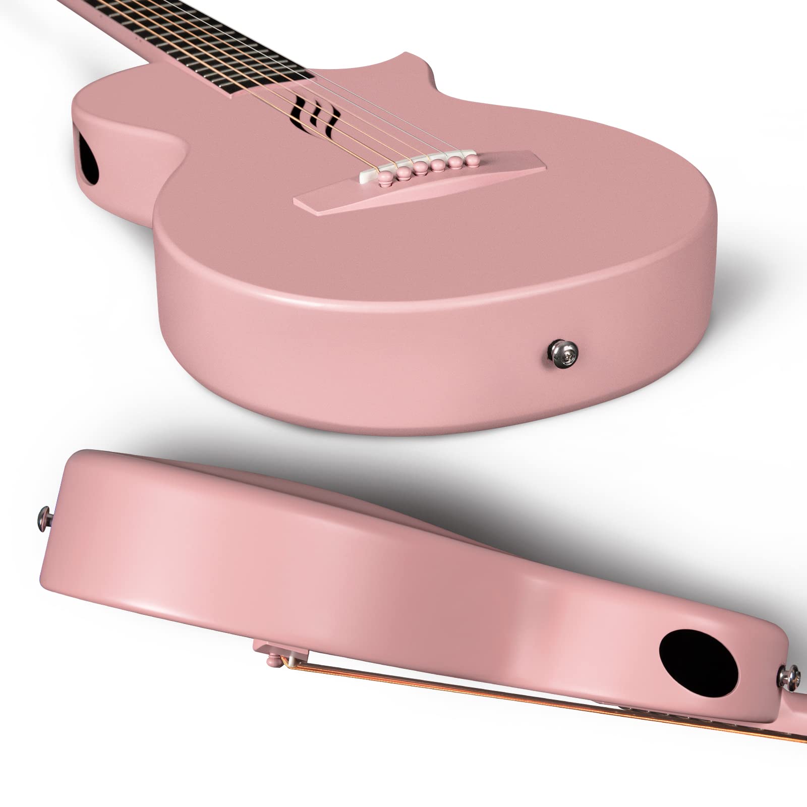 Enya Nova Go Akustikgitarre aus Kohlefaser 1/2-Größe (Rosa) | Anfänger-Set Gitarre für Erwachsene, Anfänger, Reisengitarre mit Gitarrengurt, Ersatzsaiten