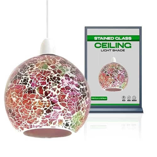 Image of Vintage Mosaic Glass Pendant Light Shade Multi Color Flat Tempered Sphere Ceiling Hanging Lamp Fixture for Home, Bedroom, Café, Restaurant Decor Lighting (Style 5)