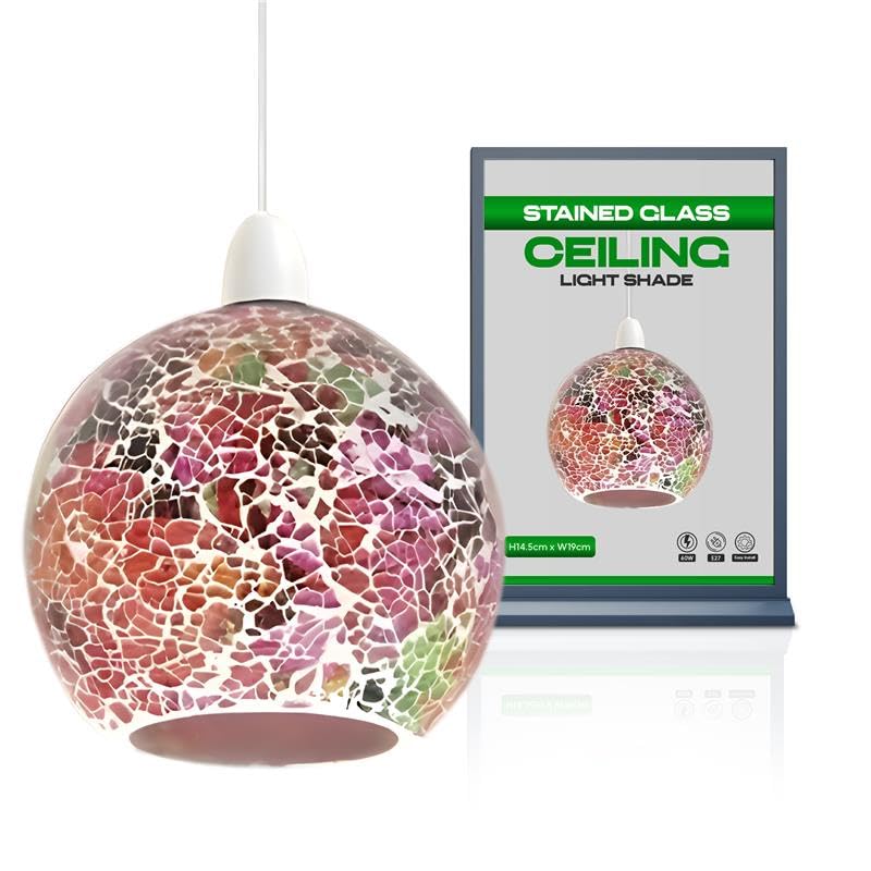 Vintage Mosaic Glass Pendant Light Shade Multi Color Flat Tempered Sphere Ceiling Hanging Lamp Fixture for Home, Bedroom, Café, Restaurant Decor Lighting (Style 5)