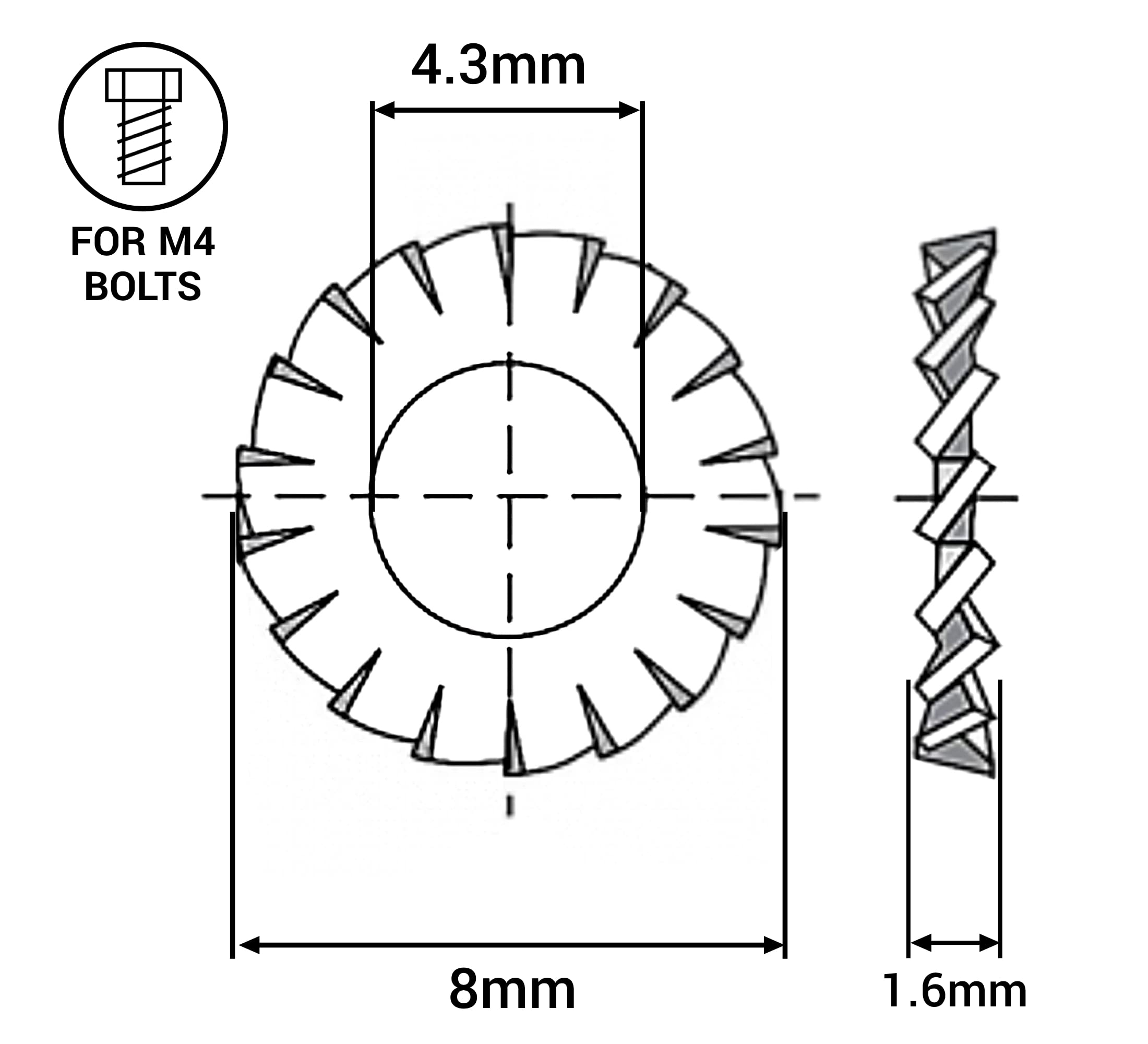 SKIR'CO (50 pcs) Zinc Plated Serrated Lock Washers M4, External Locking Washers, DIN 6798A Washers - Image 4
