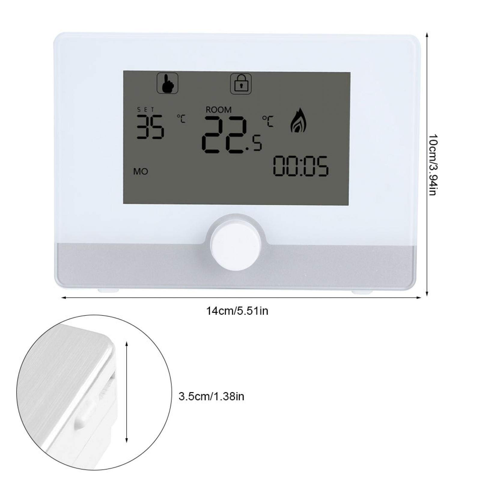 Termostato programable Digital, Termostato Digital de Pared programable Controlador de Temperatura para Sistema de calefacción de Caldera suspendido 2 Pilas AA de 1,5 V (no Incluidas)(Blanco)