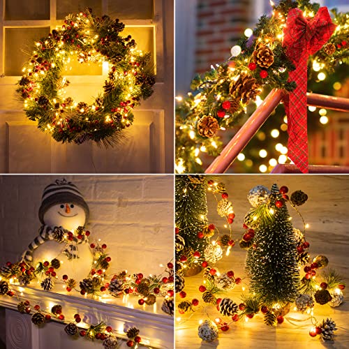 Christmas-Pine-Lighted-Garland-Decor-98-Ft-60-LEDs-Red-Berry-Pine-Cone-Battery-Operated-Christmas-Garland-Lights-with-8-Modes-Remote-Control-for-Mantle-Fireplace-Stairs-Xmas-Tree-Indoor-Decor Christmas Pine Lighted Garland Decor 98 Ft 60 LEDs Red Berry Pine Cone Battery Operated Christmas Garland Lights with 8 Modes Remote Control for Mantle Fireplace Stairs Xmas Tree Indoor Decor