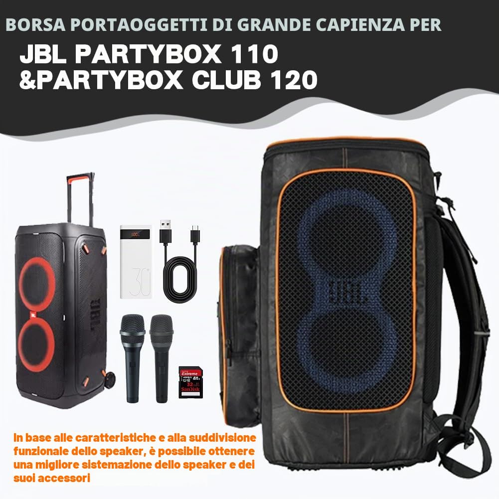 Borsa da Viaggio per JBL PartyBox 110/PartyBox Club 120 Altoparlante Portatile, Zaino Protettivo Custodia per il Trasporto e la Protezione