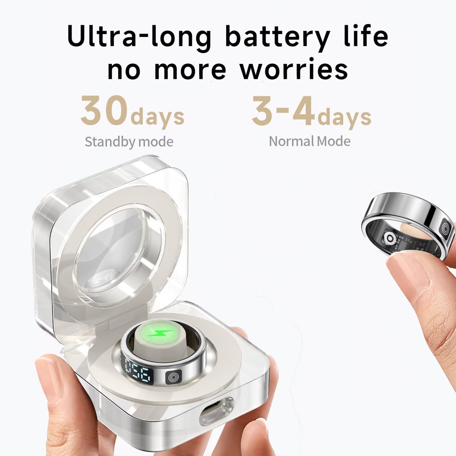 findtime Smart Ring con display Smartring Uomo Donna Fitness Ring Tracker Sonno Cardiometro Contapassi Android IOS Anello Fitness Anello Intelligente Nero Oro Argento