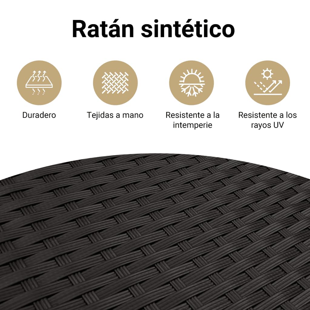 vidaXL Taburete de Jardín con Cojín, Reposapiés con Funda Extraíble, Asiento de Exterior, Taburete para Patio Terraza, Ratán Sintético Negro