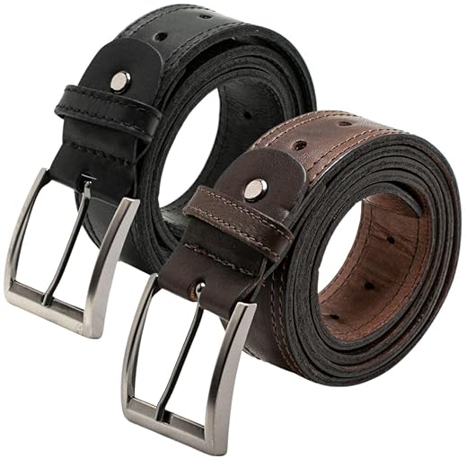 Kit 2 Cintos Largo Masculino em Couro 100% Natural