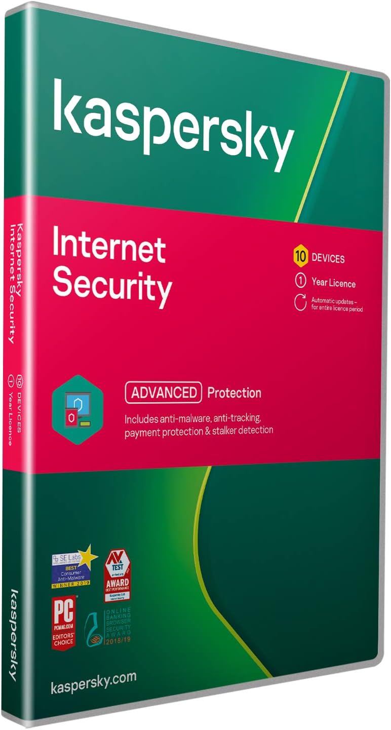 Kaspersky Internet Security 2021 | 10 Devices | 1 Year | Antivirus and Secure VPN Included | PC/Mac/Android | Activation Code by Post