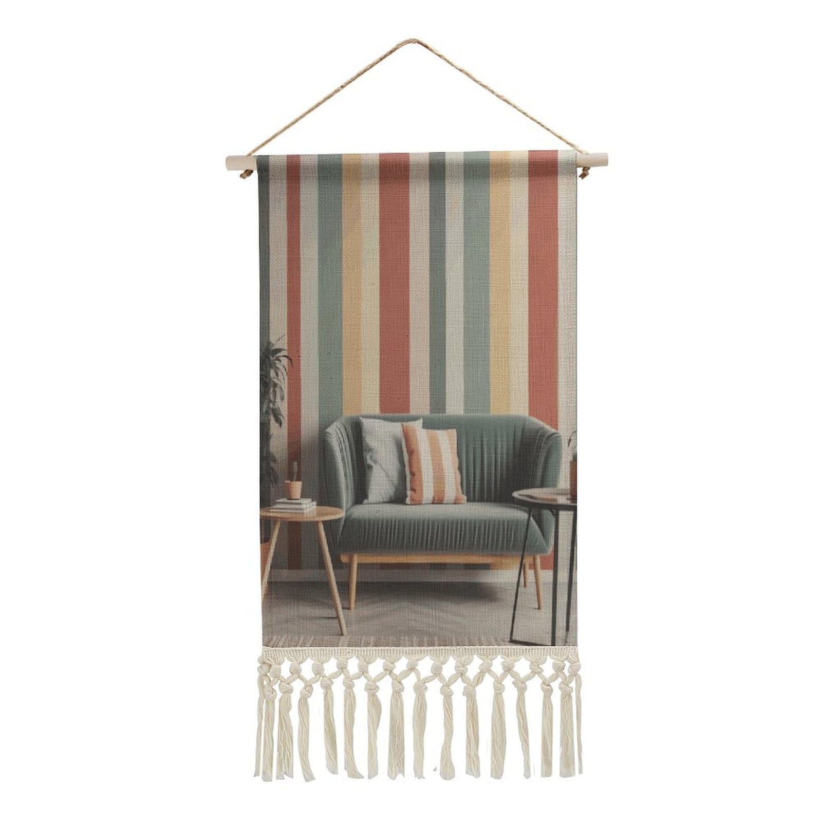 Adfgyerh Style Striped Background Tapestry With Tassels Cotton And Linen Hanging Posters, Wall Art For Travel Gift, Wall Tapestry For Office Home Decor Bedroom Living Room Decor