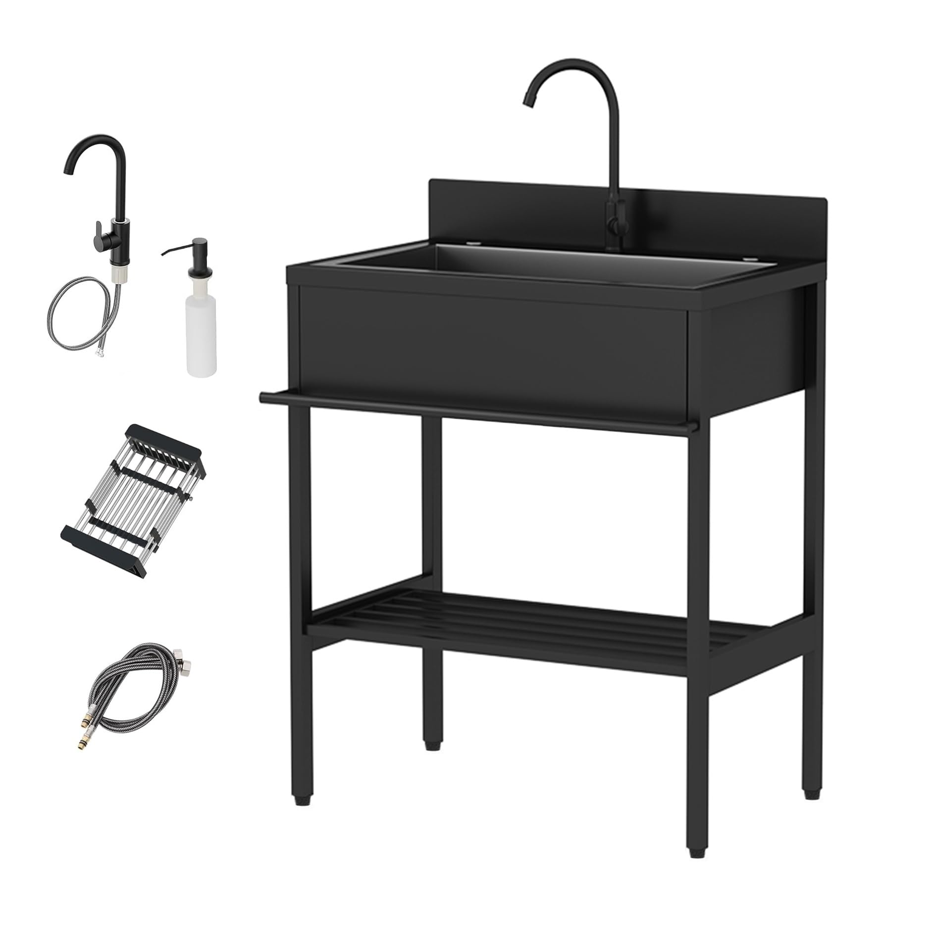 Mueble Fregadero Exterior Jardin,Fregadero de Cocina de Acero Inoxidable,Fregaderos Camping Portátil 1 Seno con Filtro de Drenaje,Lavadero pila Exterior,para Restaurante Comercial Bar Garaje(66x51x94c