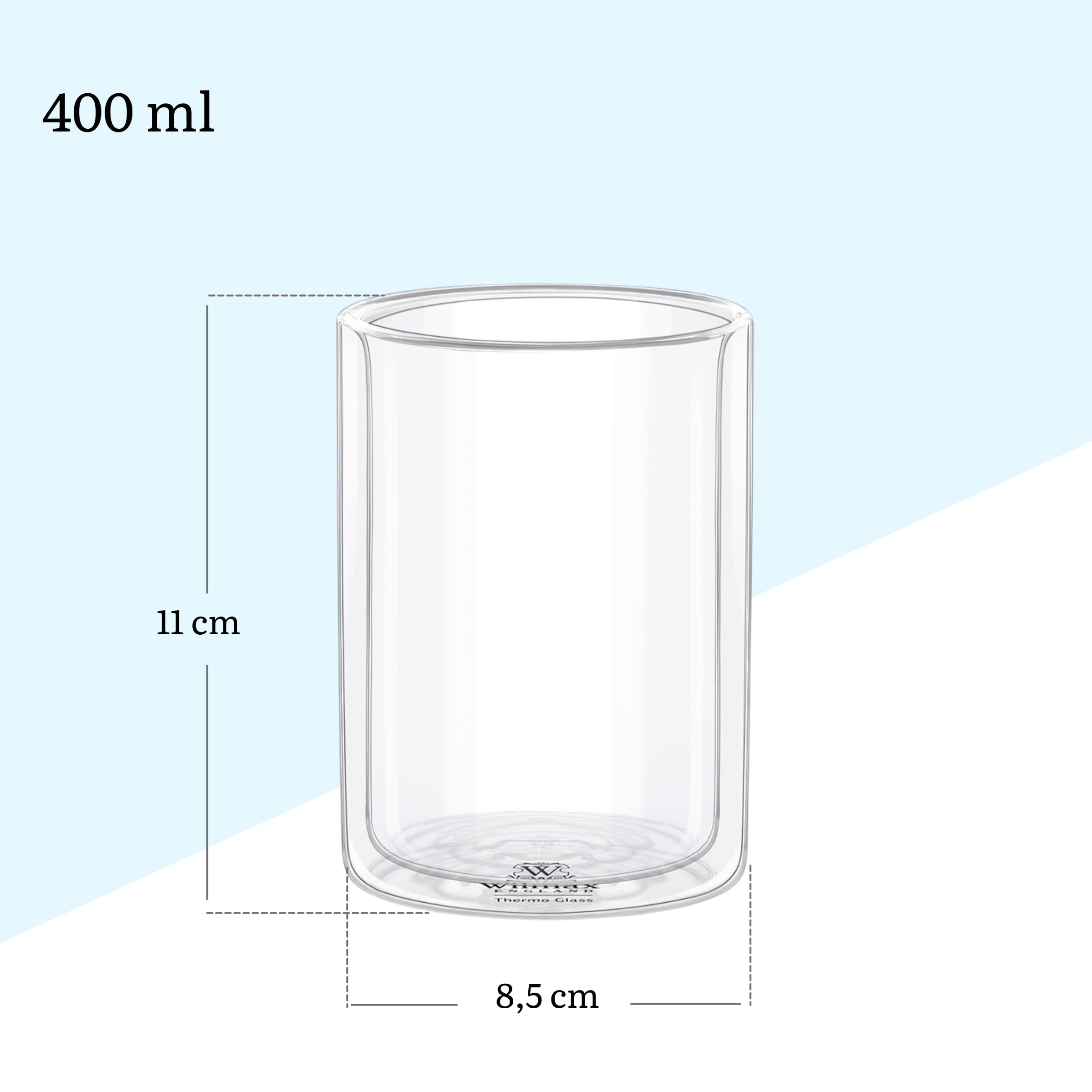 Wilmax - Verres thermiques - 400 ml - Lot de 6 - Verres à double paroi pour l'eau, le thé, le café, les cocktails - Verres à thé et à café - Verres pour boissons chaudes et froides - Verres à eau