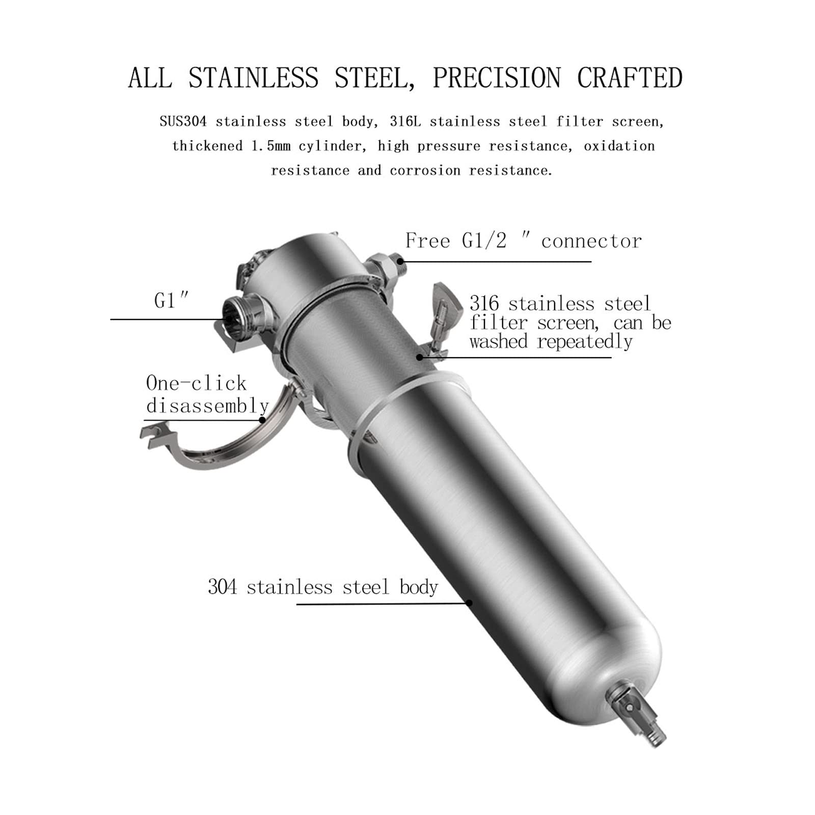 LGXEnzhuo 304 Stainless Steel Front Filter Whole House Waterway Filter Protector High Flow Front Filter 15000L/H 1-40?m Filtration Accuracy