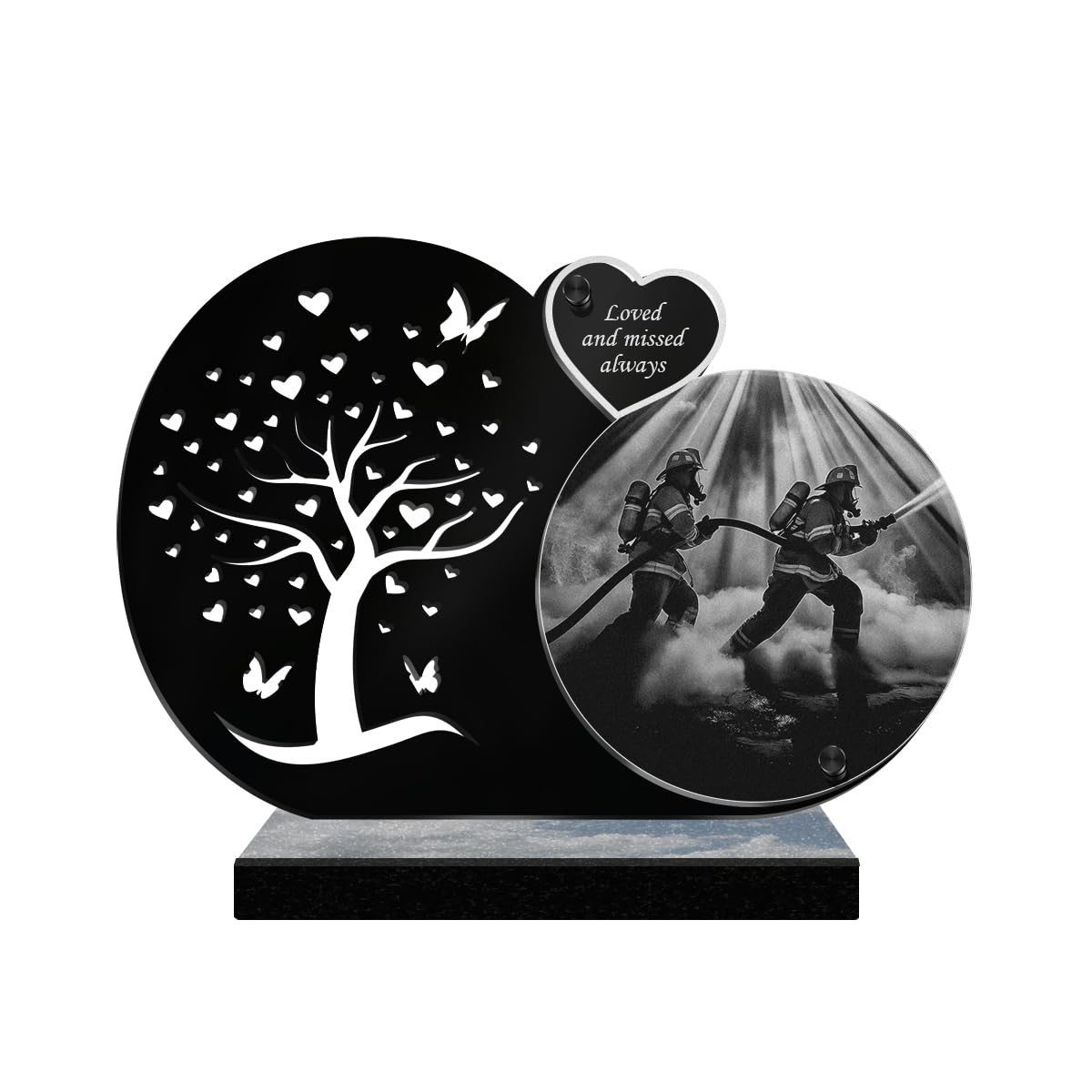 ETERNEL - Personalized Memorial Plaque Tree with Butterflies - Firefighter, Fire Soldier, Firefighter Helmet - Customizable text, laser-engraved memorial plaque for tribute, ceremony, funeral