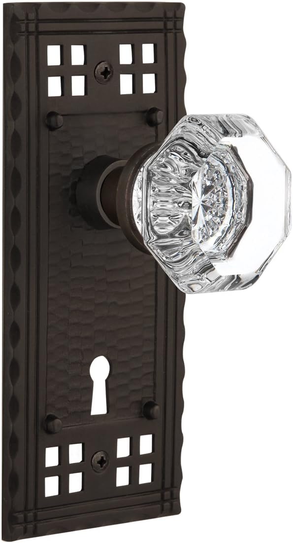 Nostalgic Warehouse Craftsman Plate with Keyhole Waldorf Crystal Knob, Single Dummy, Satin Nickel