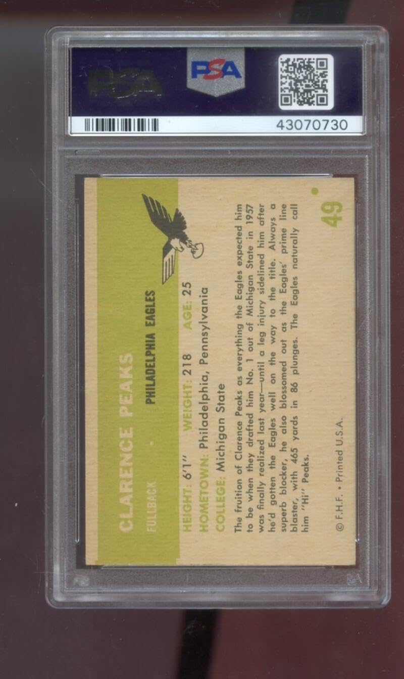 1961 Fleer #49 Clarence Peaks PSA 7 Graded Football Card Philadelphia Eagles