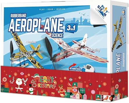 Rubber Band Aeroplane Science 3 in 1- Xmas Gift for Boys & Girls