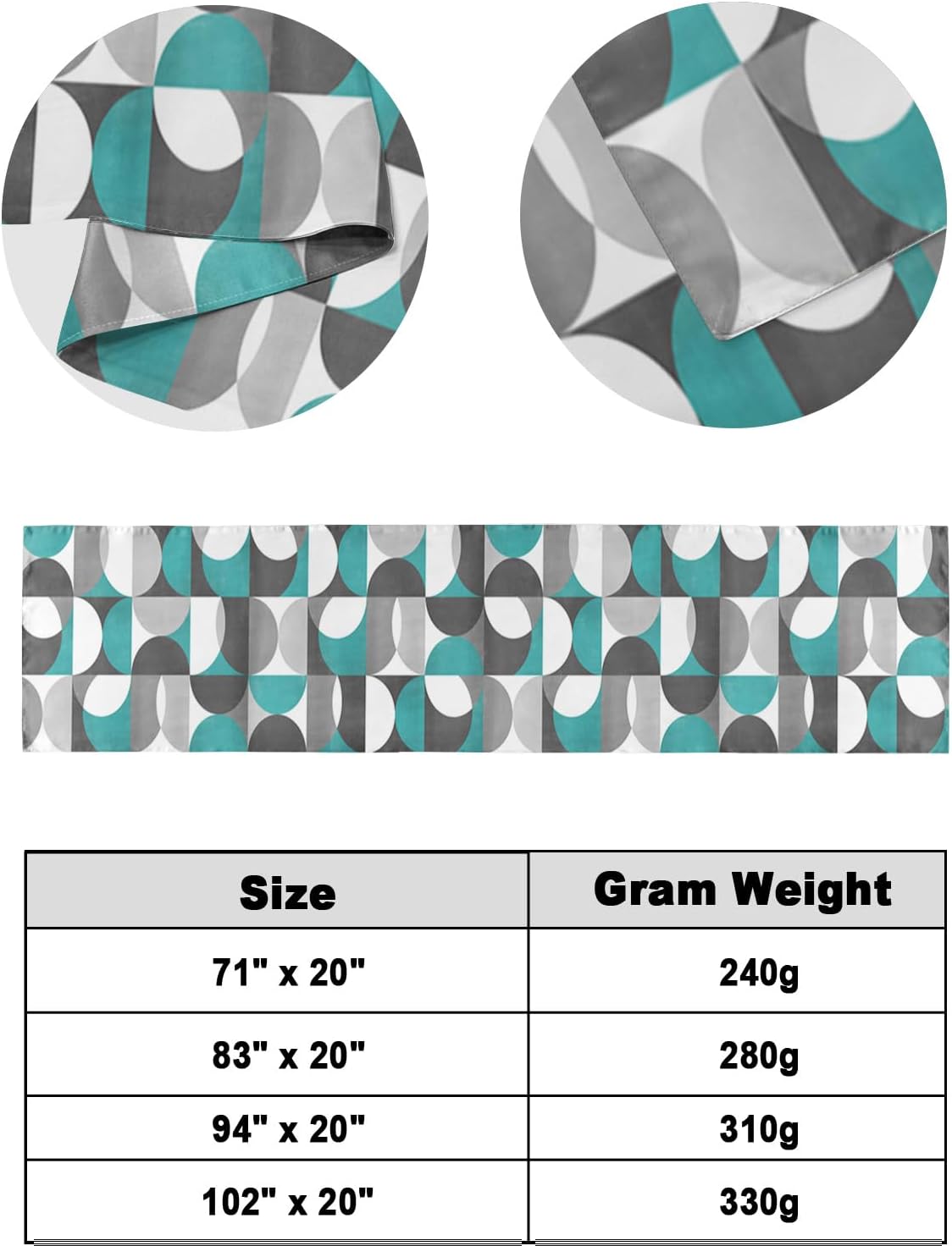 Bed Runner Scarf, Retro Middle Ages Abstract Geometic Teal Gray Pattern King Bed Bedding Scarves Cover Decorative Bed Scarf for Home Hotel Guesthouse Bedroom Wedding Room Guestrooms 94"x20"