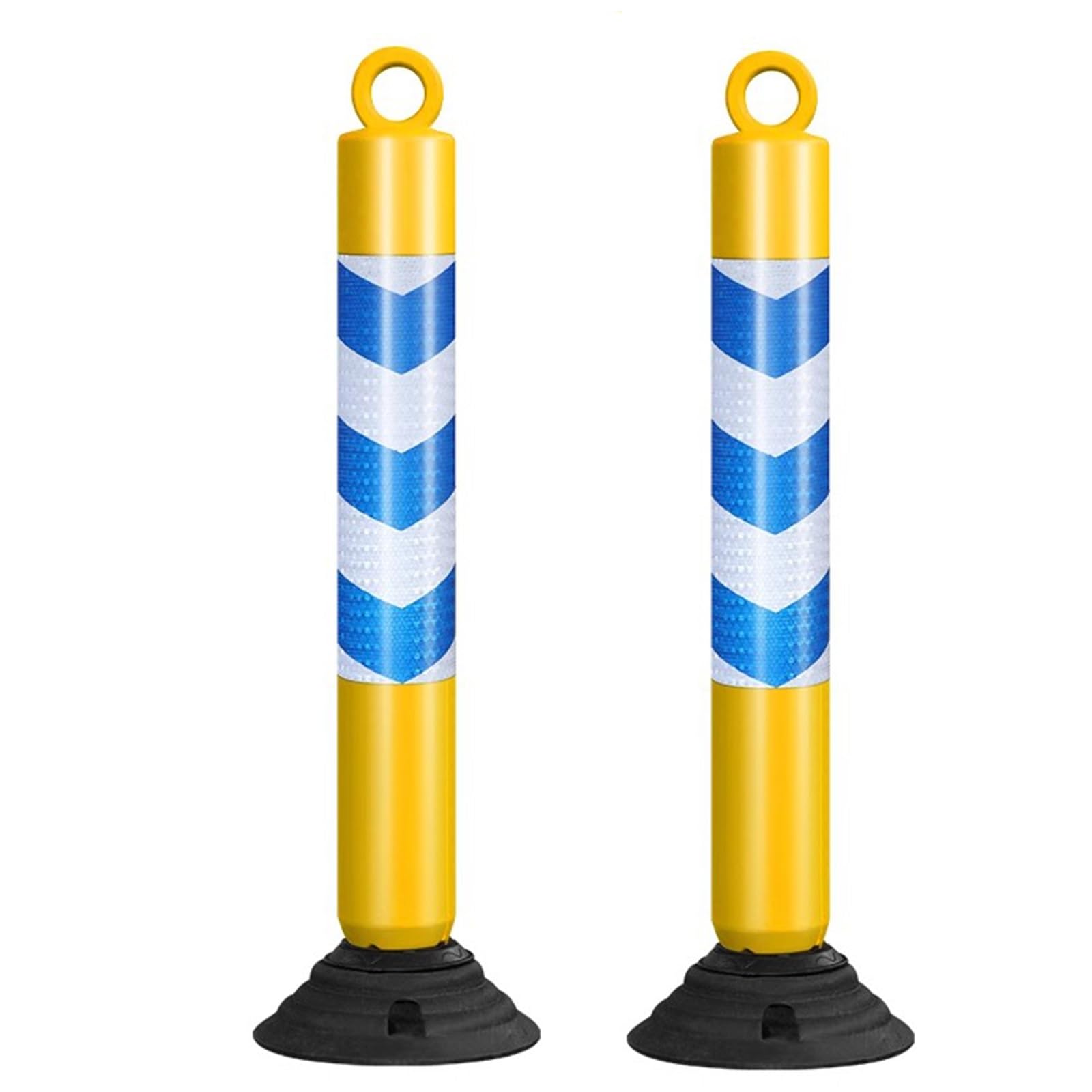 Generico Set di 2 dissuasori di parcheggio in plastica per Il Controllo del Traffico, Coni di Sicurezza Stradale da 80 cm con Protezione Antiurto per Barriere di Accesso carrabili - Giallo e Blu