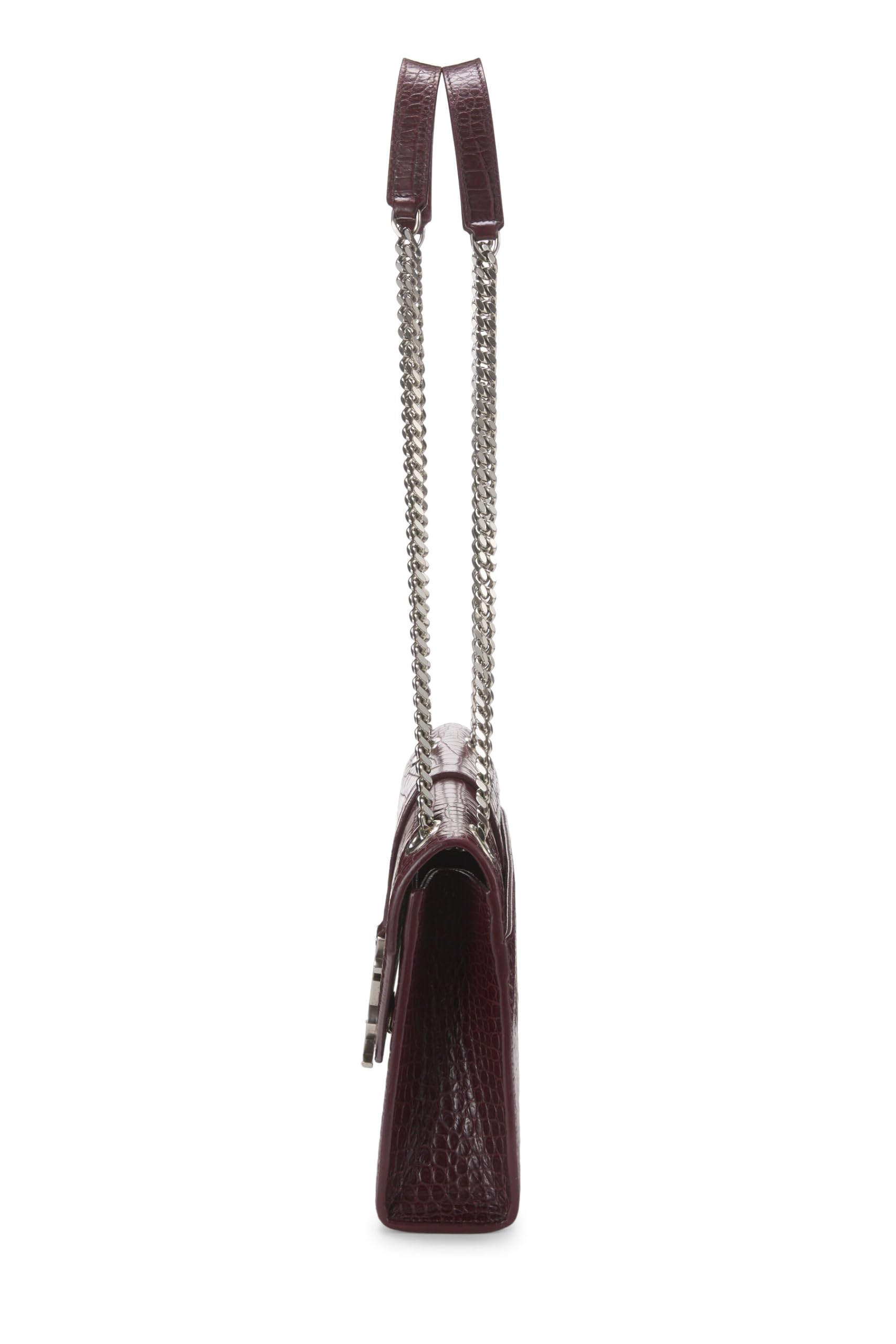 Yves Saint Laurent, Pre-Loved Burgundy Embossed Envelope Chain Shoulder Bag, Burgundy