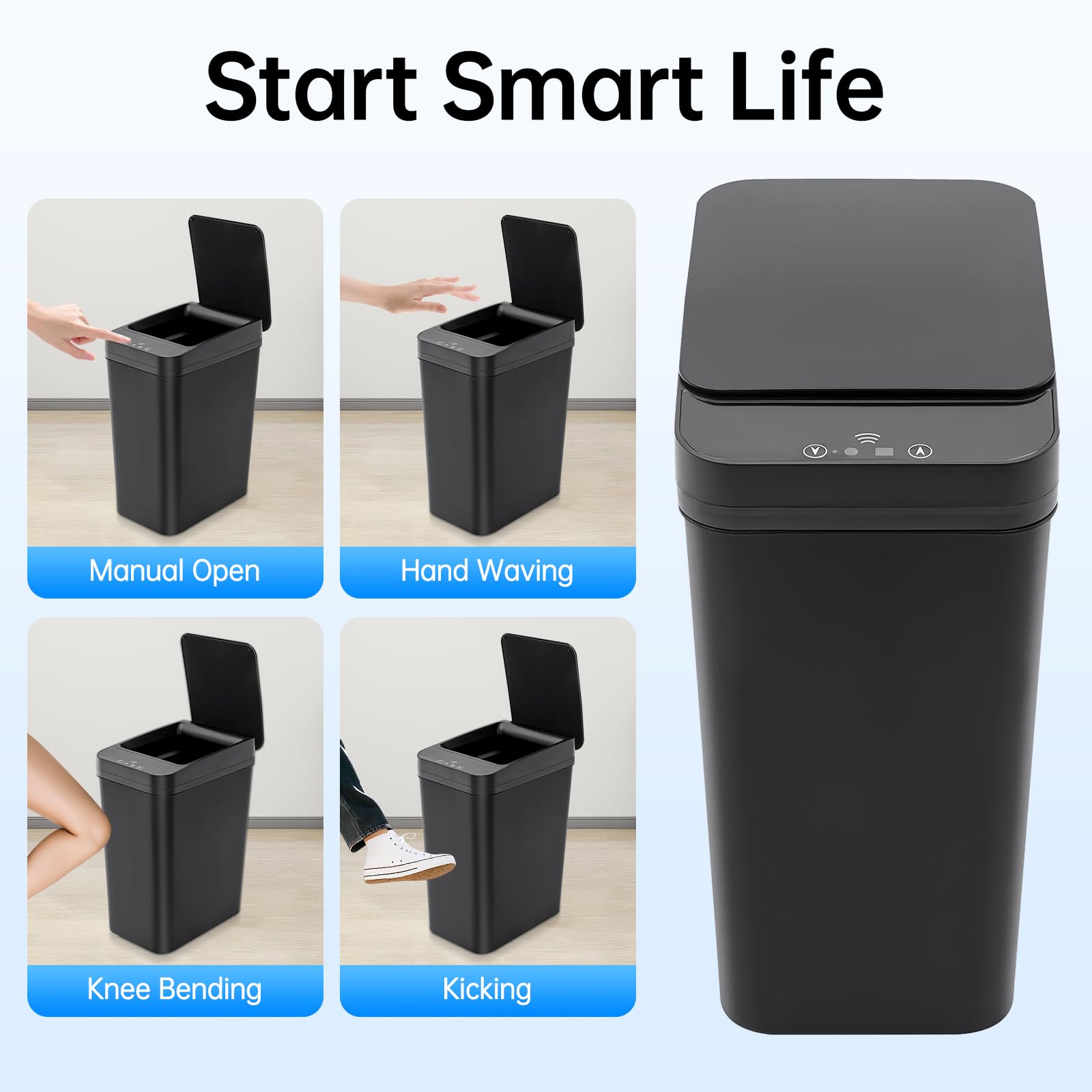 Cubo de basura automático eléctrico impermeable IPX3 garantizada, antiolores para cocina, baño, dormitorio, sala de estar, oficina, aseo