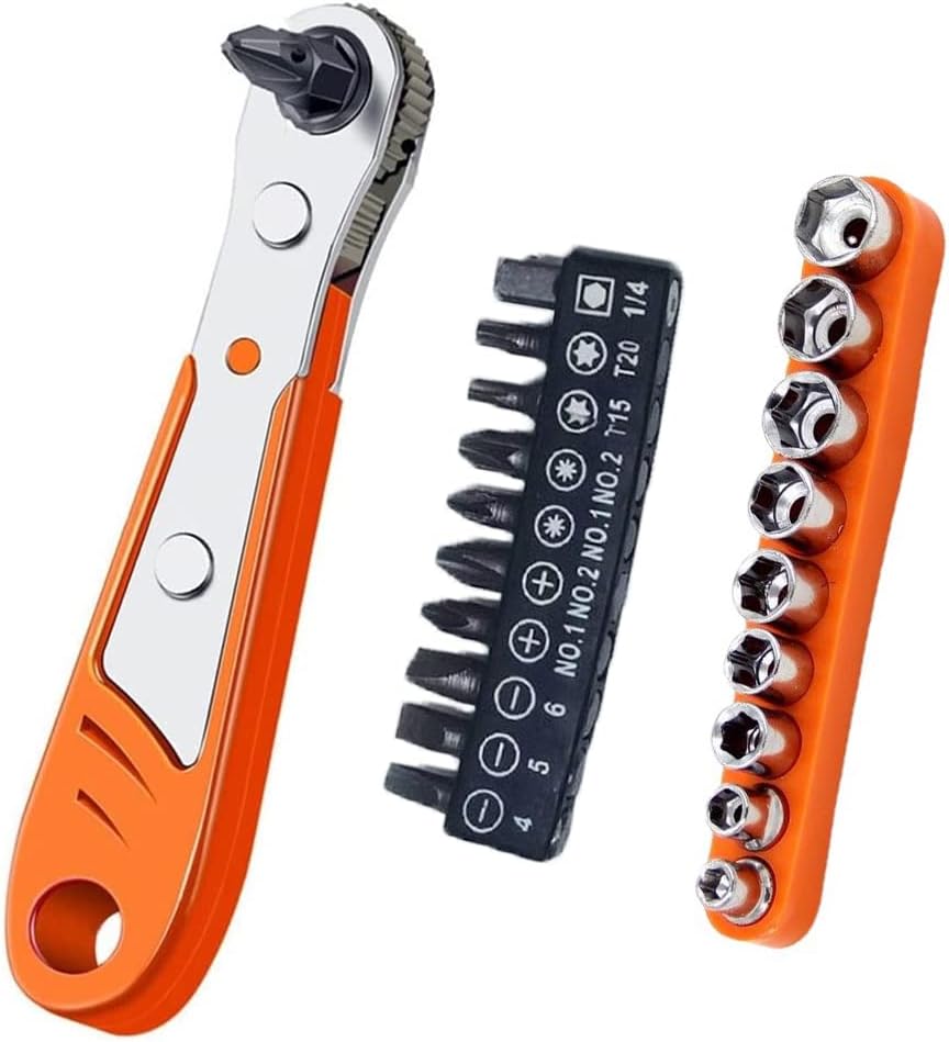 TorSor 3 Pack Ratchet Spanner Wrench 1/4 inch Hexagon Socket 36 Teeth