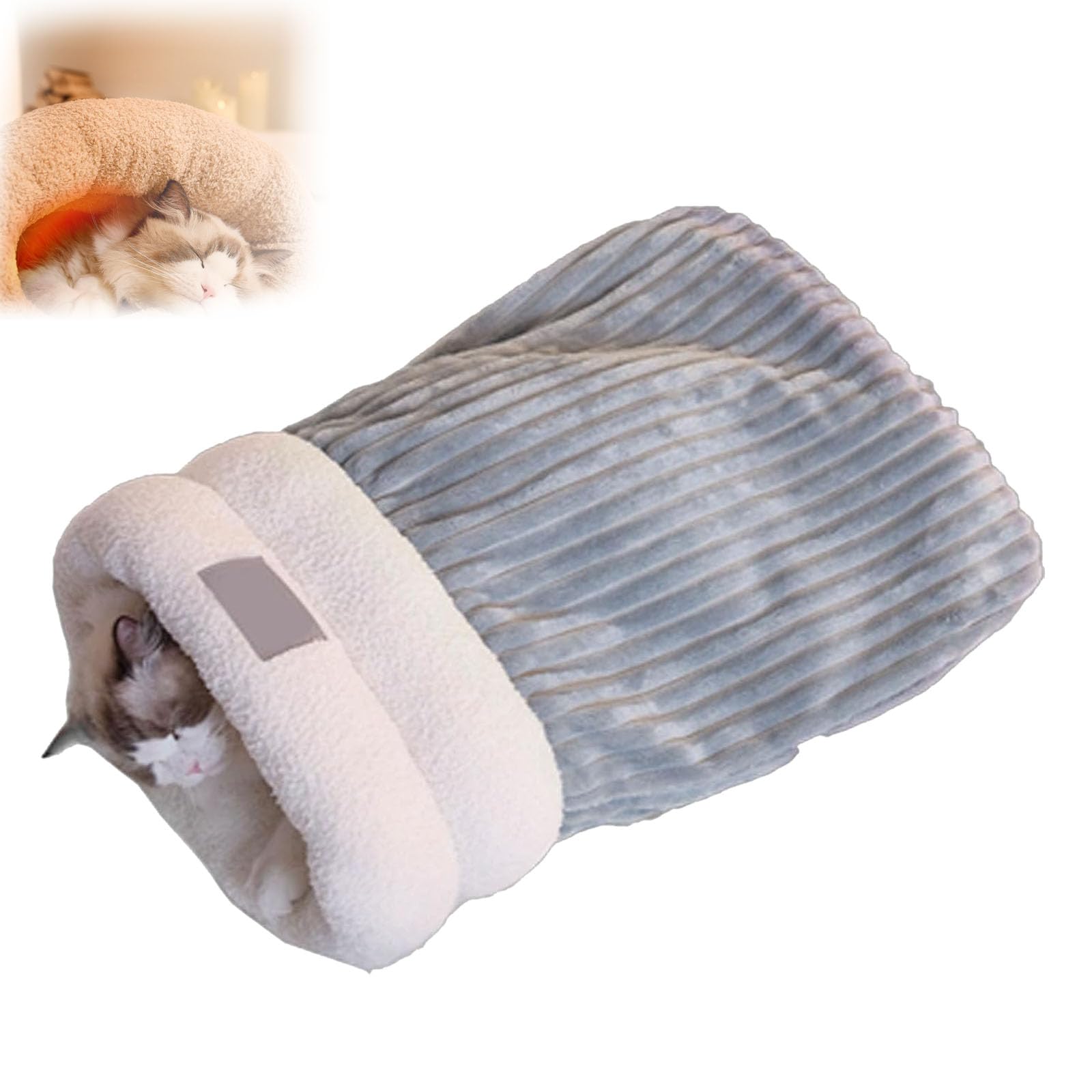 Soft Plush Large Cat Sack - Indoor Cat Winter Sleeping Bag (Gray-Blue+L)