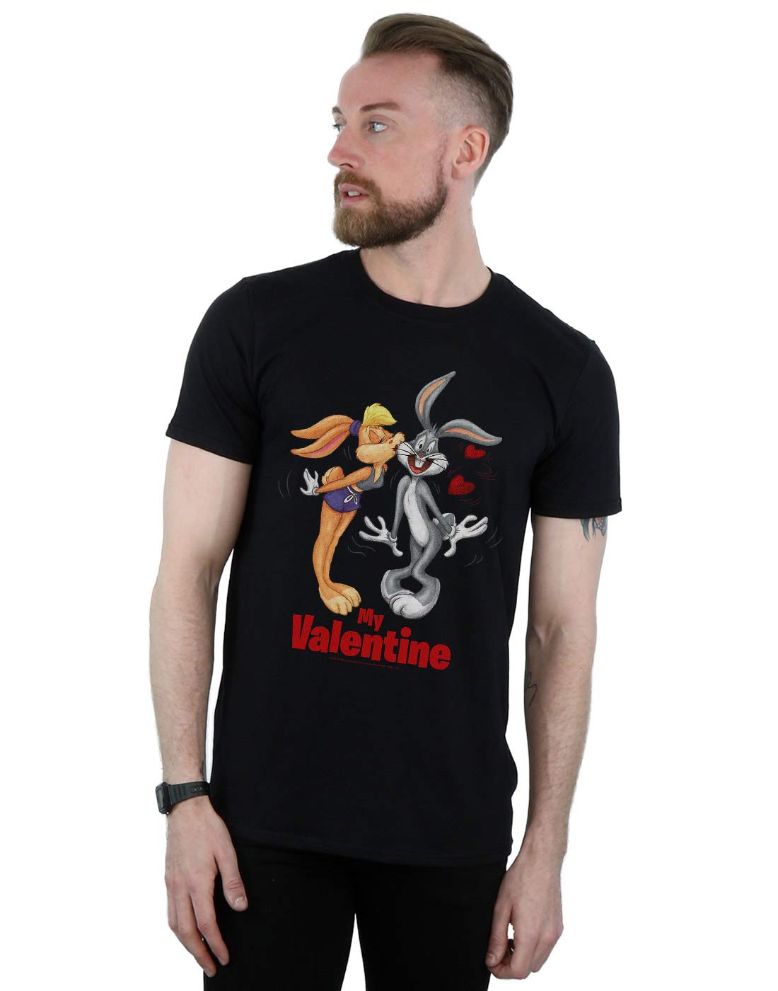 Absolute Cult Men's Black Looney Tunes Bugs Bunny And Lola Valentine's Day T-Shirt Large