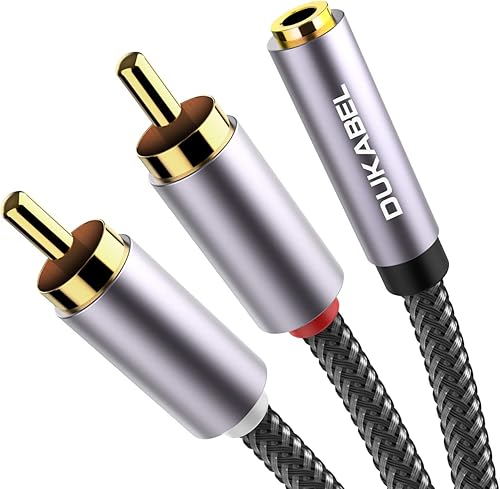 Miniatura 1 de DUKABEL Adaptador estéreo hembra de 0.138 in a 2 RCA, conector de audio estéreo de 0.138 in a 2 conectores RCA macho a auriculares 3.5 Y cable