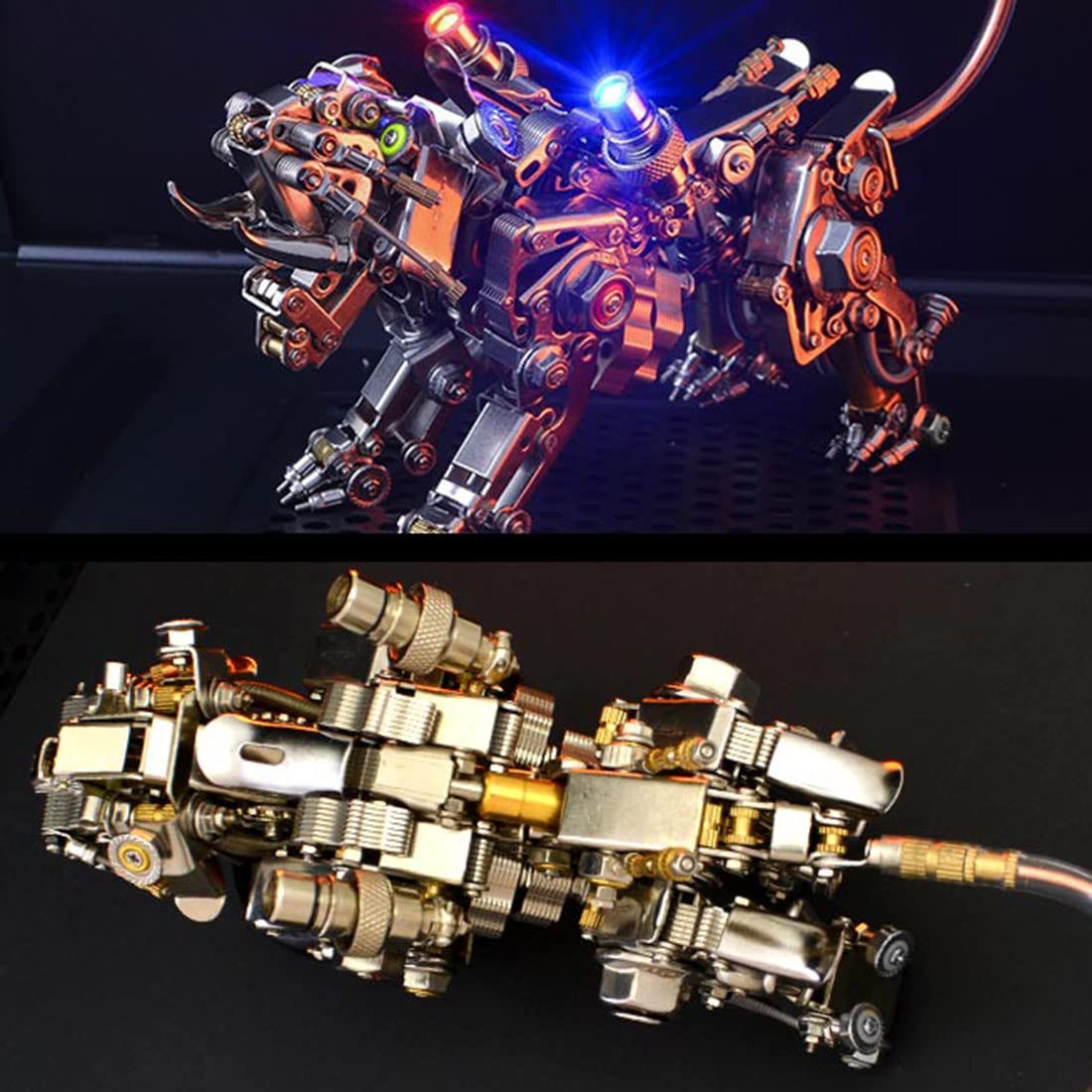 Puzzle 3D metalu, 700-elementowy model montażowy tygrysa, zestaw modeli 3D metalowymi elementami i światłami, wycinany laserowo model mechanicznej układanki - Smilodon