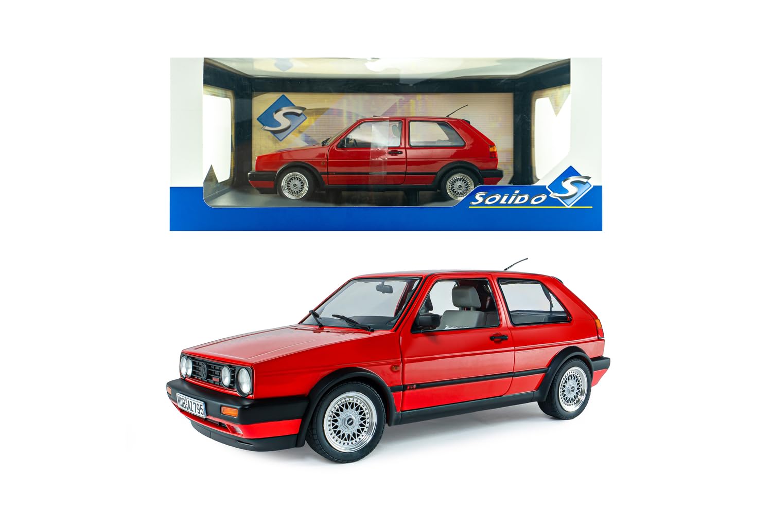 Solido VW Golf 2 GTI 1984 – Modellino di Auto pressofuso Classica Hot Hatch, modellino Youngtimer Dettagliato, Rosso Mars, Scala 1:18