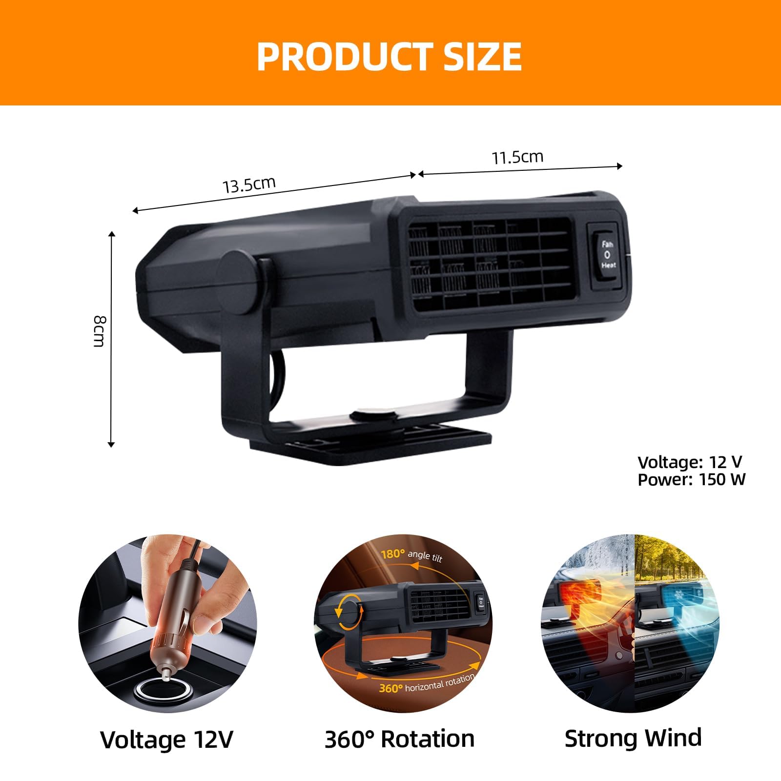 Chauffage de Voiture, Chauffage de Voiture Portable 12V, Chauffage Rapide au Bois avec Allume-Cigare, Chauffage de Voiture pour l'hiver, désembueur pour Pare-Brise de Voiture, adapté à la Voiture