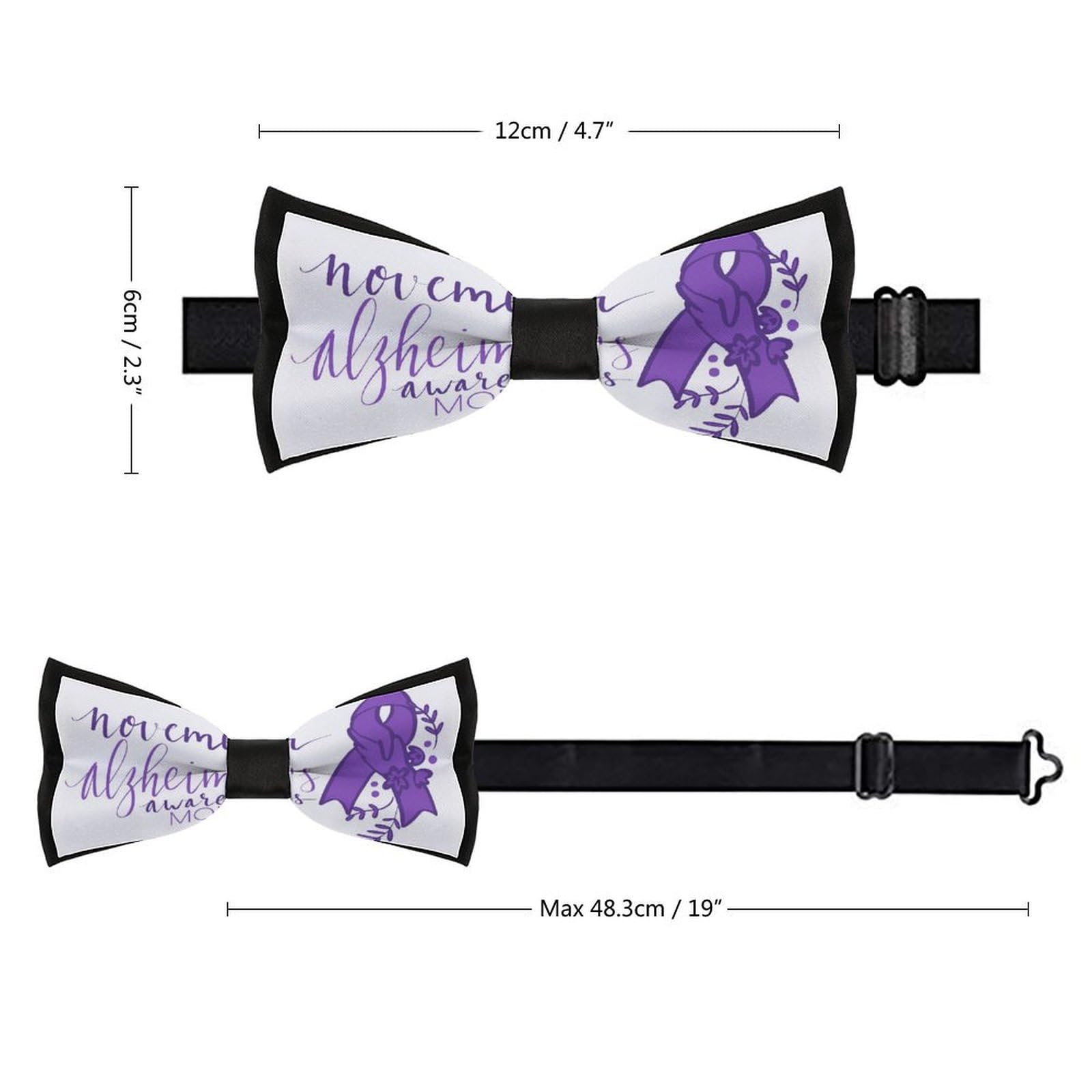 JYYAU Alzheimer’s Disease Awareness Month Bow Tie Adjustable Necktie For Men Business Fashion Pre-tied Tie Neckwear Novelty Accessory For Weddings Party Festival