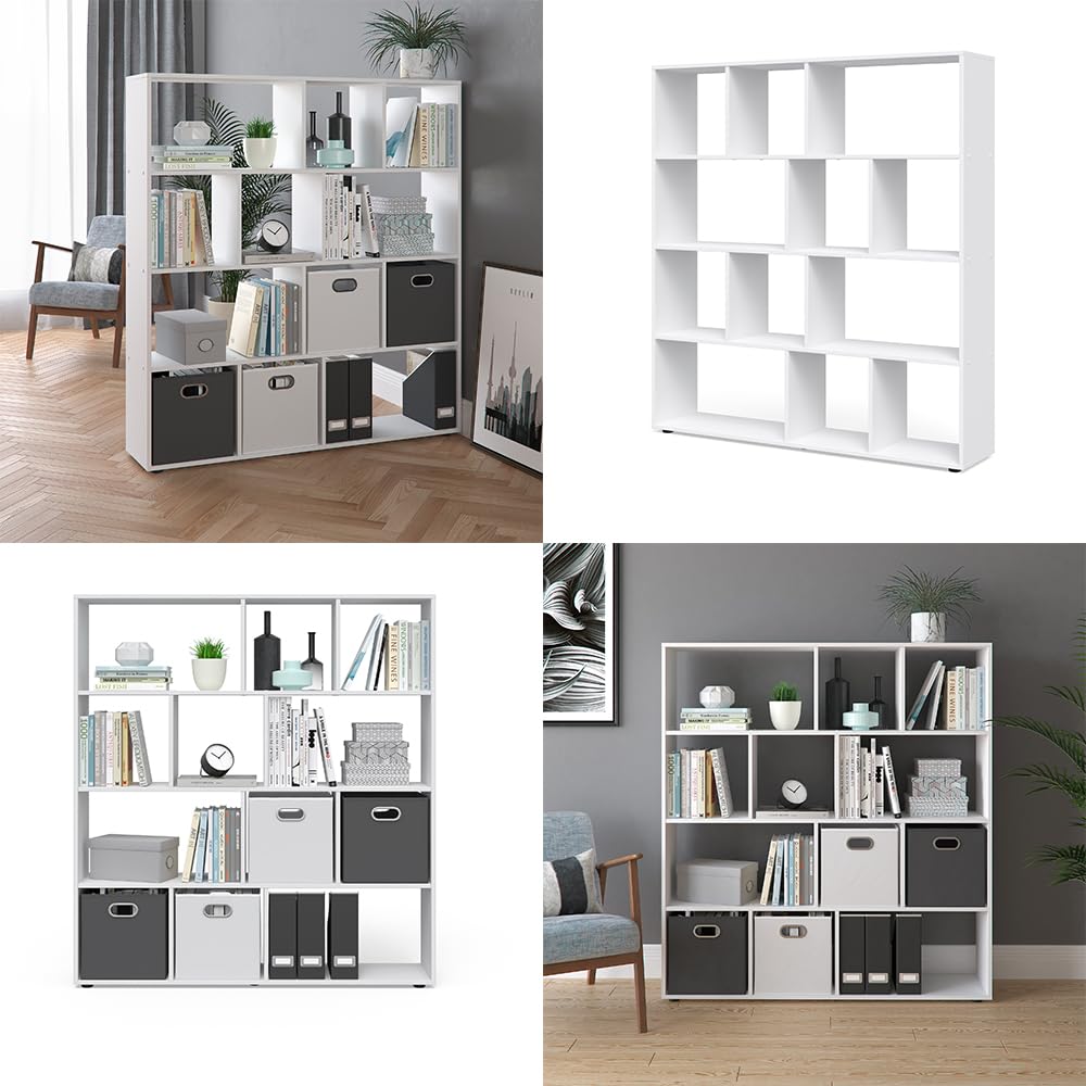 Vicco Raumteiler Pilar, Weiß, 131.6 x 143 cm | zur flexiblen Raumaufteilung und Aufbewahrung von Büchern