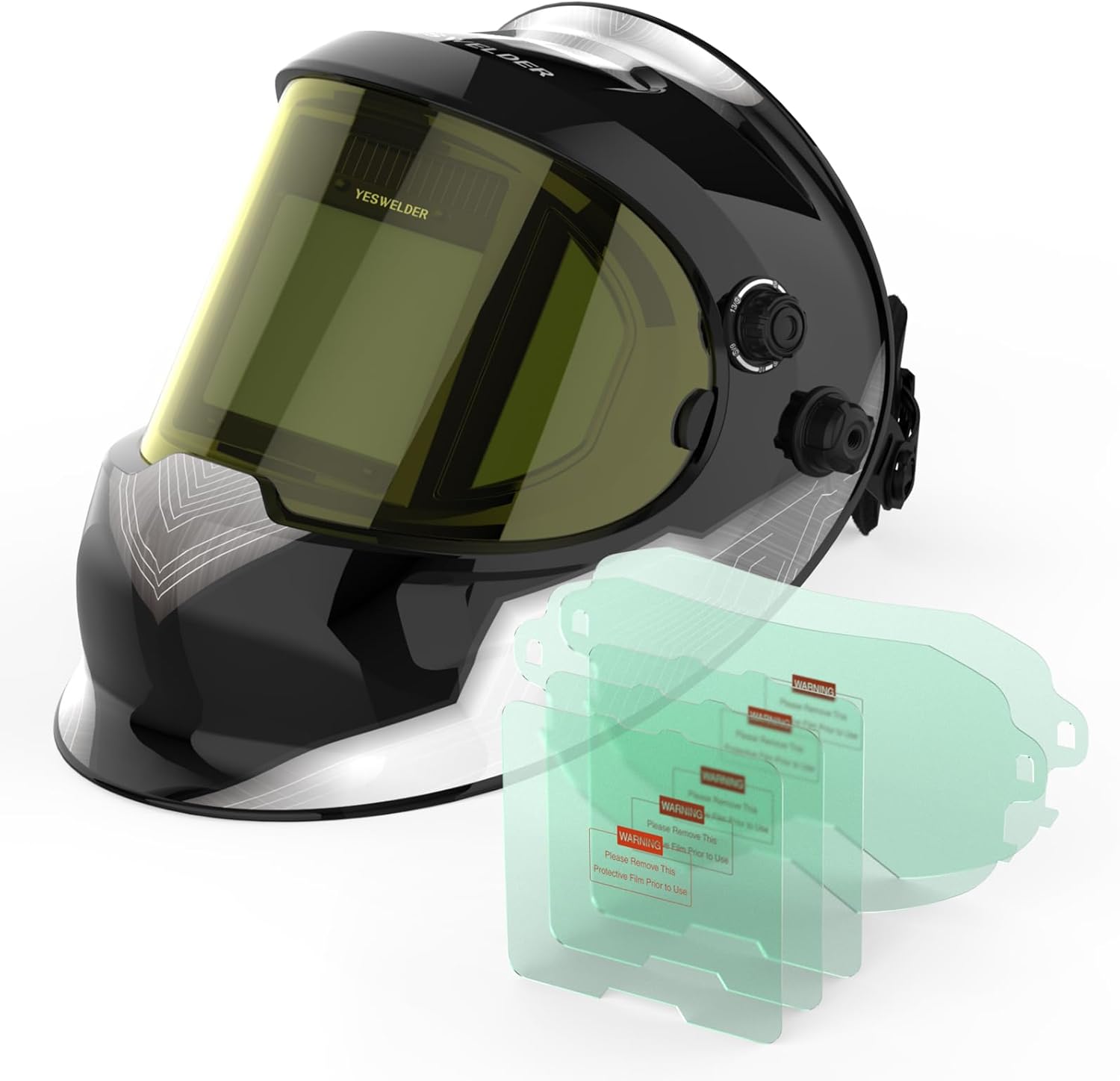 YESWELDER Large Viewing True Color Solar Powered Auto Darkening Welding Helmet with SIDE VIEW & Replacement Lens