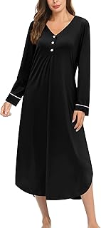 Ekouaer Nightgowns for Women Long Sleeve Nightgown Long Sleepwear Button Down Sleep Shirt Soft Night Gown S-4XL