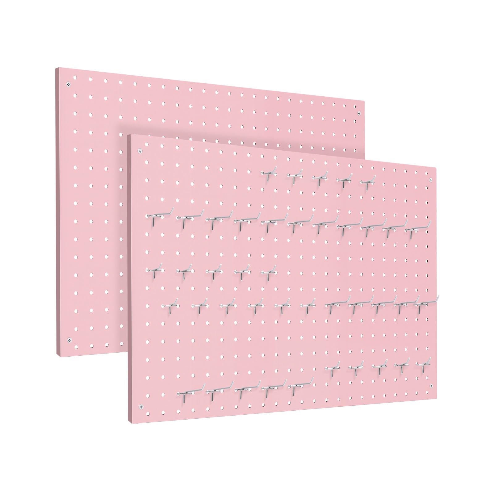 Peg Board, 2 Pack Metal Pegboard Panels Pink Pegboards Wall Organizer with Frame Large Heavy Duty Peg Board with Hooks for Walls Home,Garage Tool Storage,Office Organization,Kitchen 24”×16”
