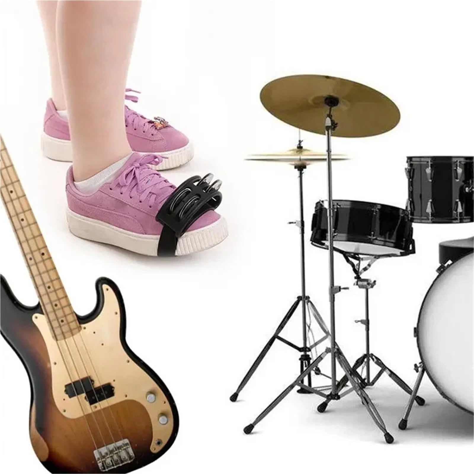 2 unidades de tambores, panderetas y otros instrumentos percusión (accesorios for manos pies) para Acompañamiento(Black)
