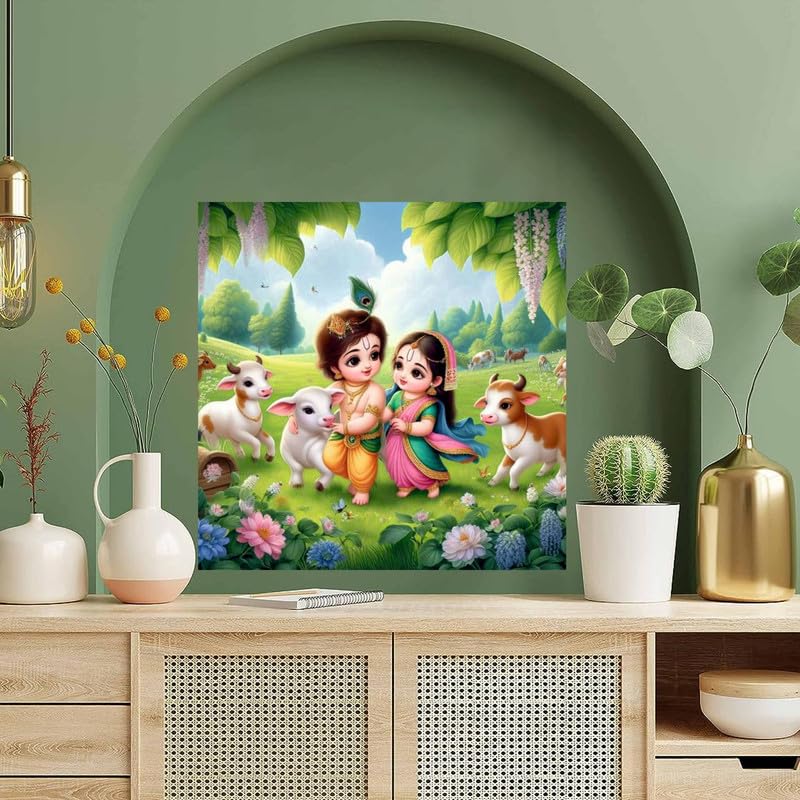 Image of British Terminal Cute little Bal Gopal Baby God Krishna| Kanha Ji | Laddu Lord Makhan Chor Painting Religious Poster for Pregnant Women for wall (matt thin vinyl,sticker,multicolor,unframed)| bj317