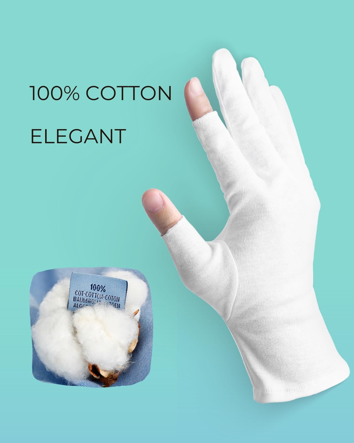 2 pares de guantes de algodón para pantalla táctil, guantes blancos para manos secas, guantes de algodón para dormir, guantes de noche hidratantes, guantes blancos 100% algodón, talla M (2 4