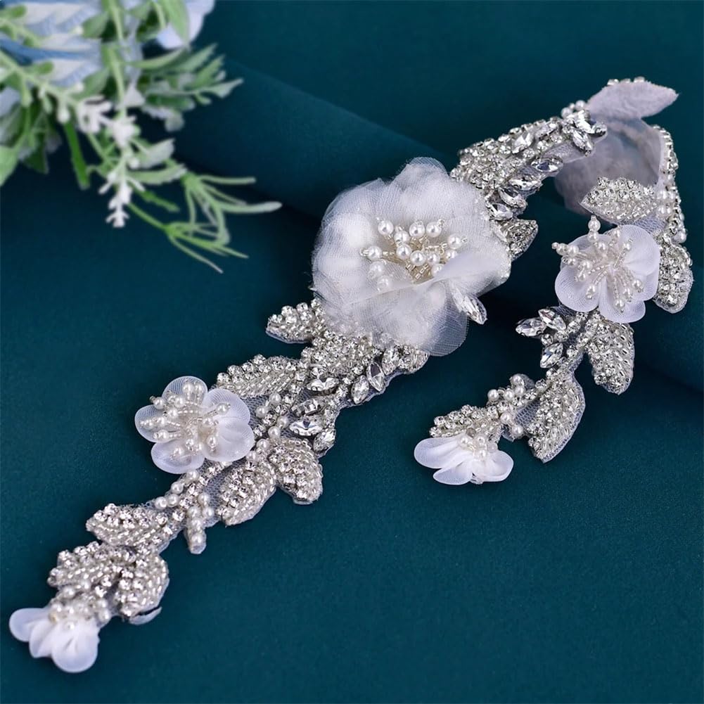 Cinturón de flores de boda con cuentas de organza y diamantes de imitación para mujer