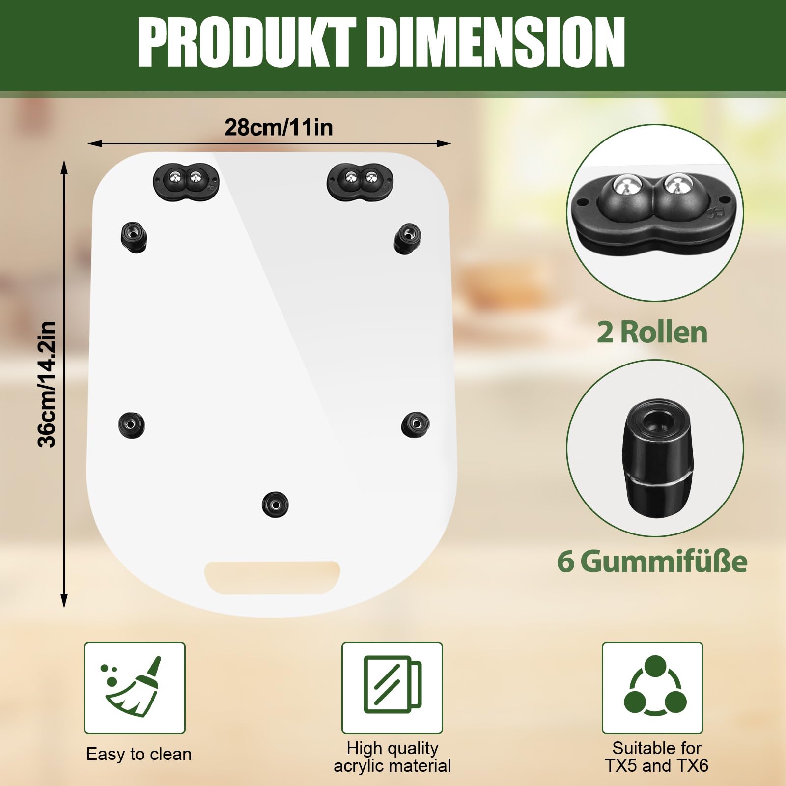 Gleitbrett Für Thermomix TM6 & TM5 – 8 Mm Acryl-Rollbrett Mit Rollen & Griff, Rutschfest, Müheloses Verschieben, Schont Die Waage