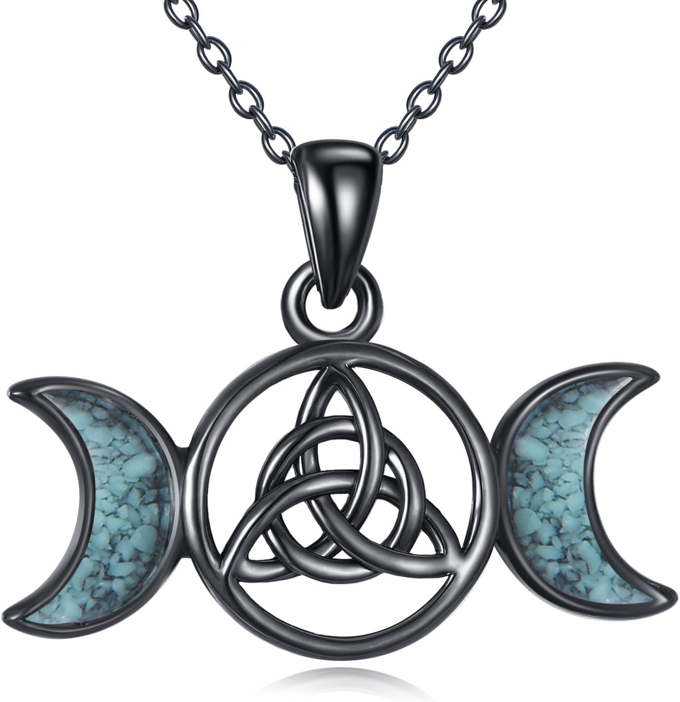 URONE Hecate Necklace 925 Silver Wiccan Wheel of Hecate Triple Moon Goddess Pendant Necklace Wiccan Jewelry Gifts for Women