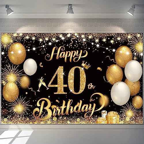 Happy Birthday Banner Gold Happy Birthday Backdrop 1.1 x 1.8m Birthday Photo Backdrop Backgroud for Birthday Anniversary Party(Black Gold)
