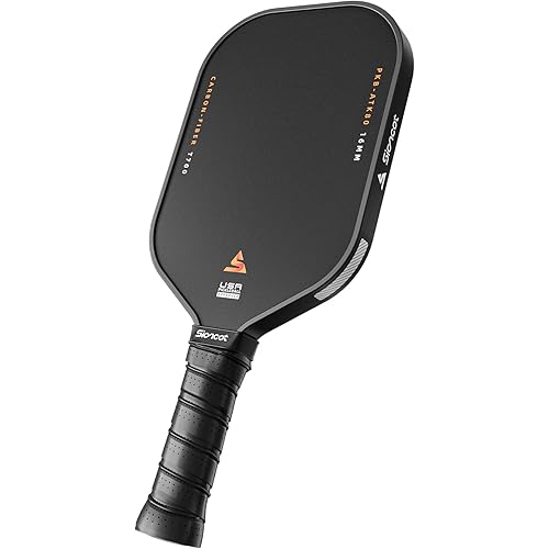 Thermoformed Carbon Fiber Pickleball Paddle - Textured Grip, Larger Sweet Spots for Max Spin, Control & Power - 16mm Polypropylene Honeycomb Core for All Skill Levels, 8.0 oz