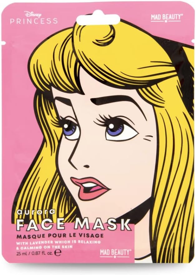 MAD BEAUTY DISNEY Princess Aurora Face Masks, Lavender Infused Sheet Masks, Heals Damaged Skin, Calming, Anti-Inflammatory, Detoxifying