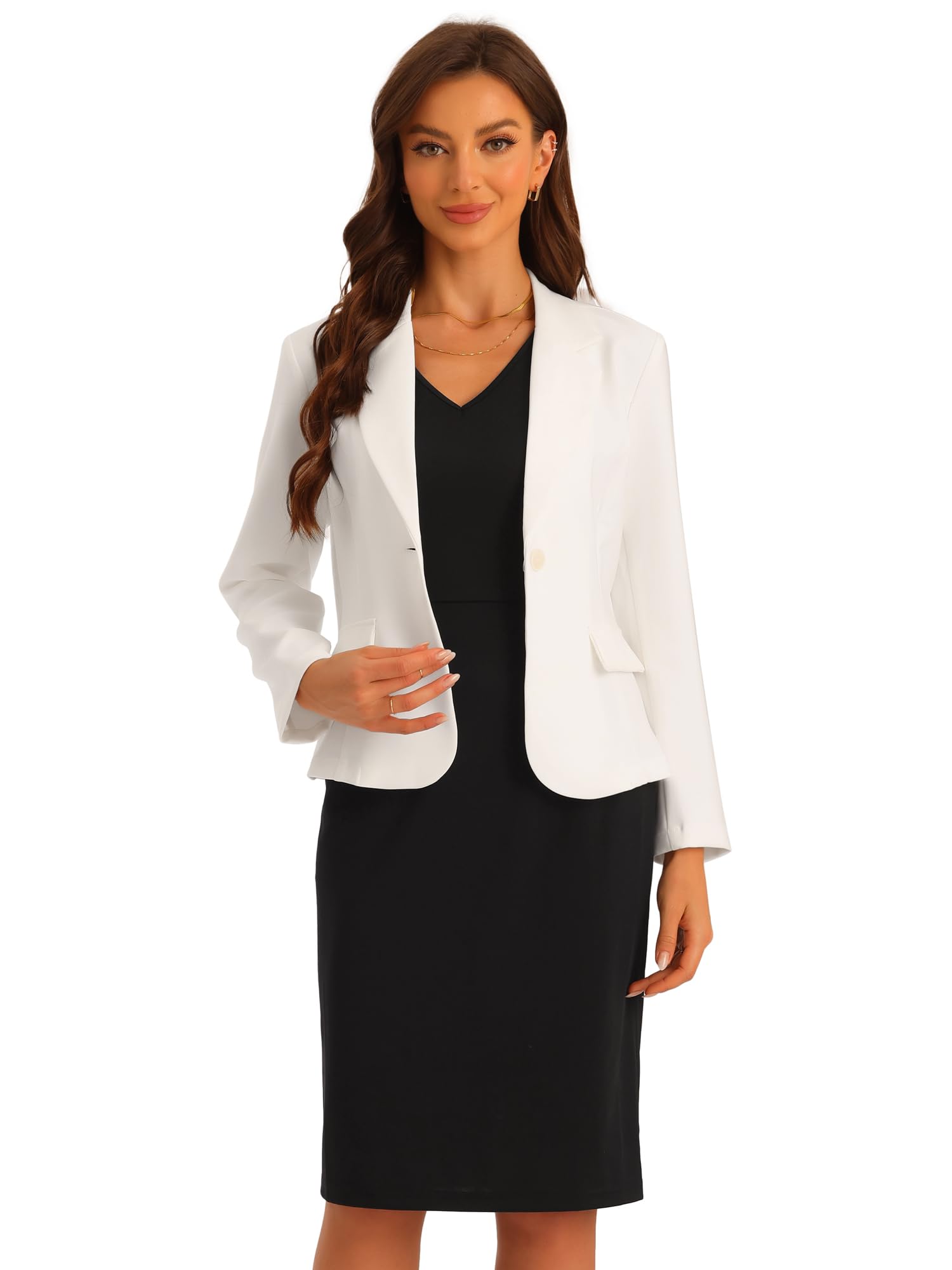 Allegra K Damen Anzug-Sets Business 2-Teiliges Outfit Einfarbig V-Ausschnitt Bürokleid Gekerbtes Revers Blazer