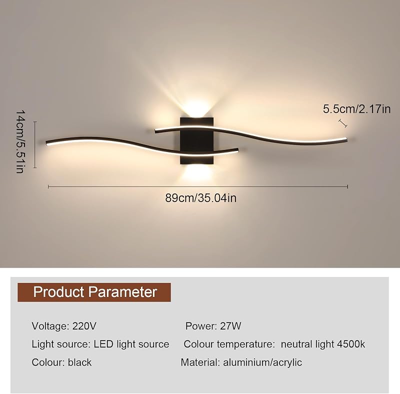 Comely LED fali lámpa 27W 3000 lm, modern fel-le világítás, fekete, 4500K