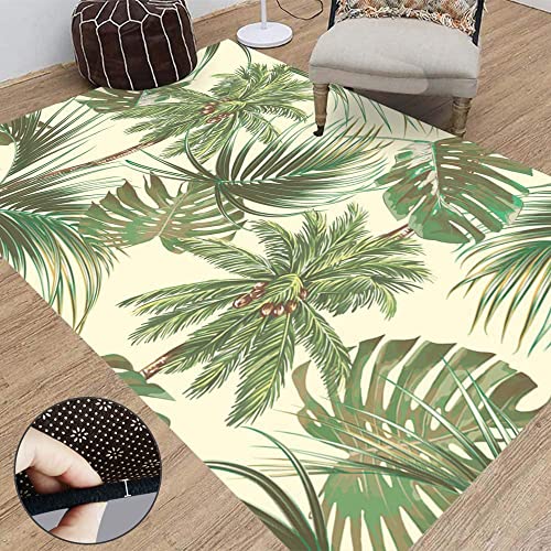 Sertiony Modern Area Rug Washable Area Rug 5X7 Feet Palm Trees Tropical Leaves Monstera Leaf Summer Pattern Background Botanical Decoration Living Room Bathroom Bedroom #TOP4